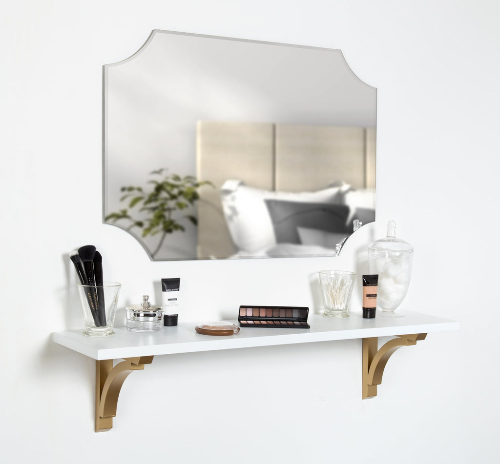 Corblynd Traditional Wood Wall Shelf, 36 inches, White with Gold Corbels
