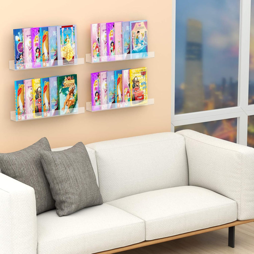 24" Acrylic Floating Nursery Kids Bookshelf Wall Shelf 4 Packs