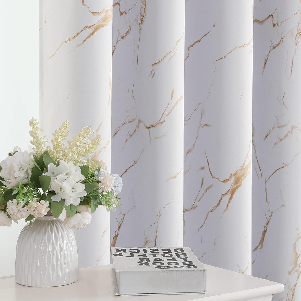 100% Blackout Curtains 84 inch Length 2 Panels Set Marble Designs Printed Drapes Thermal Curtains for Bedroom with