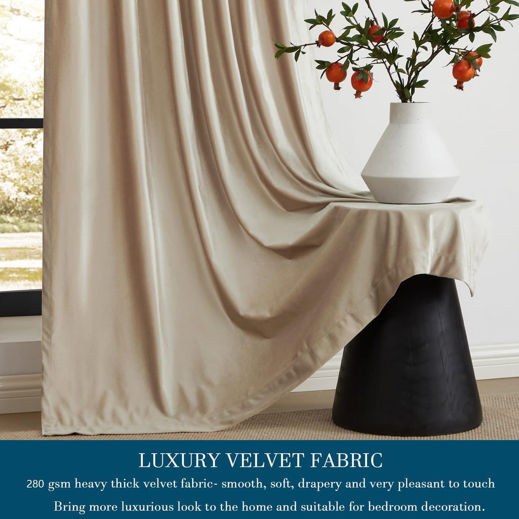 Champagne Polyester Velvet Curtains 96 inch Long,Set of 2 Panels Blackout Rod Pocket Back Tab Window Treatment Room