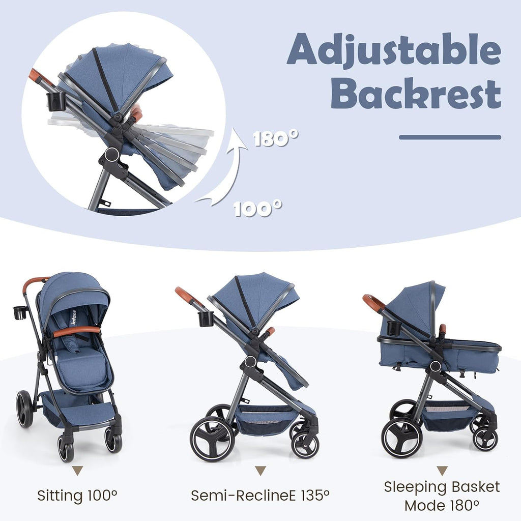 2 in 1 Baby Stroller, Foldable High Landscape Shock Absorption with Reversible Seat, Newborn Convertible Stroller
