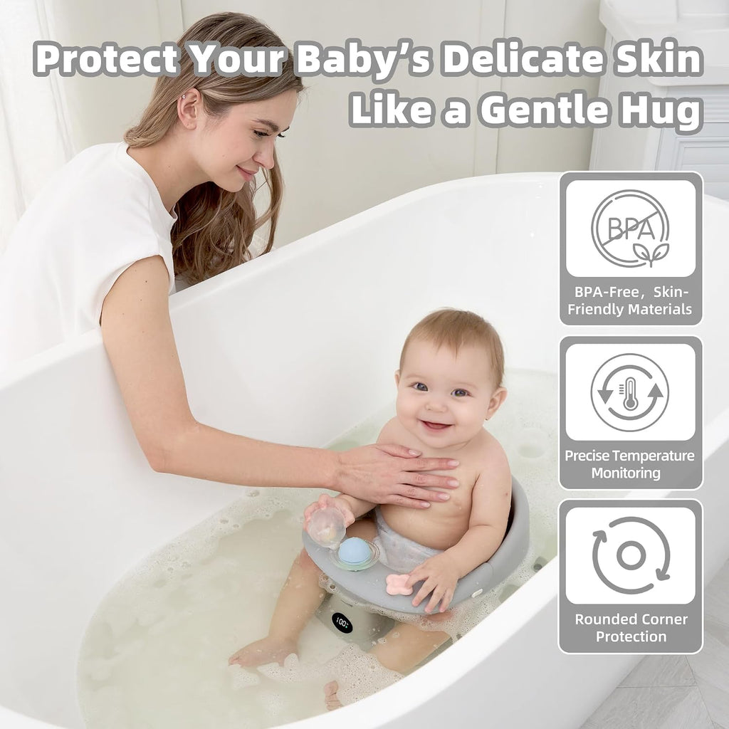 Bath Seat for Babies 6 Months & up with Thermometer, Non-Slip Toddler Bath Seats for Sitting Up, Safe Infant &
