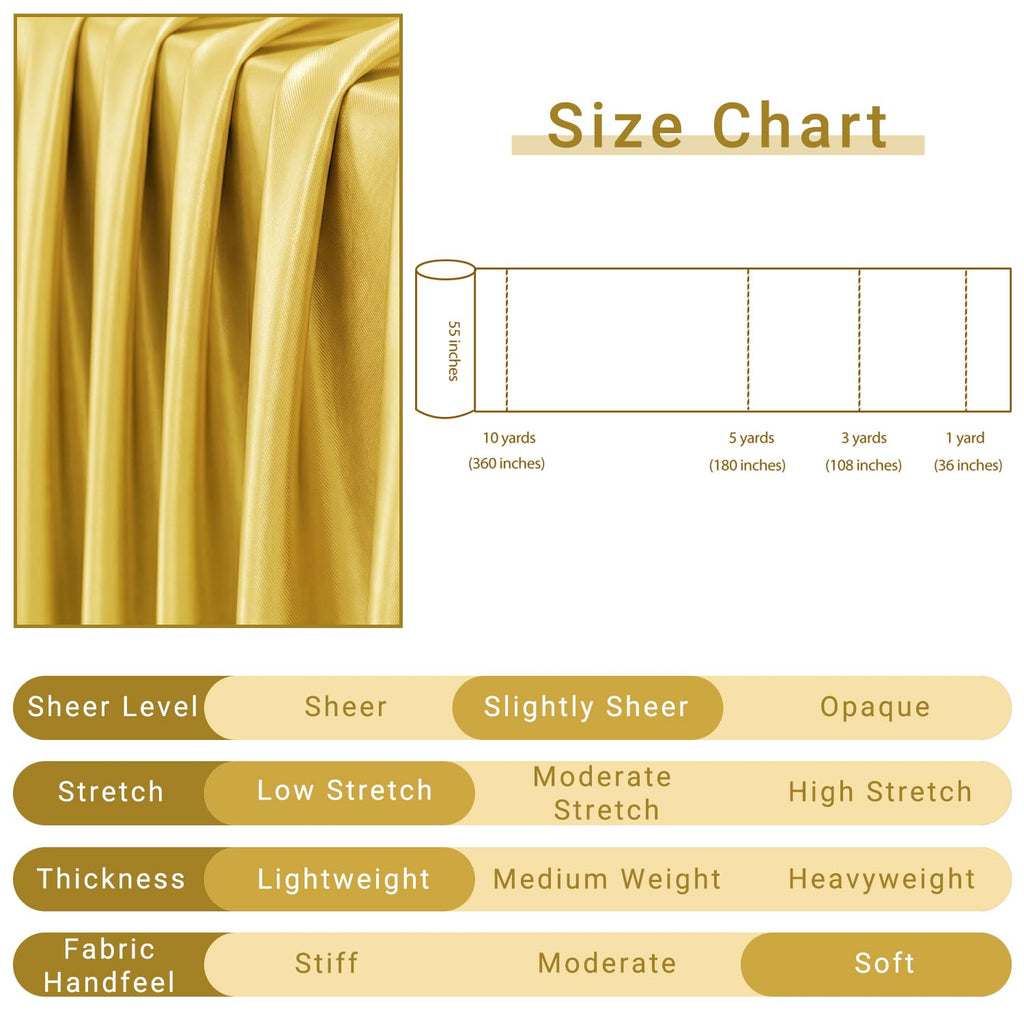 Gold Satin Fabric by The Yard, 3 Yards, 55 Inch Wide