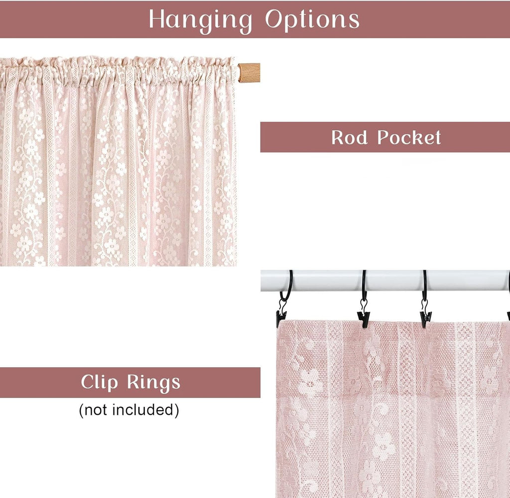 Linen Valances for Windows Farmhouse, Double Layers Kitchen Curtains with Linen and Lace, Rustic Valance Curtains for