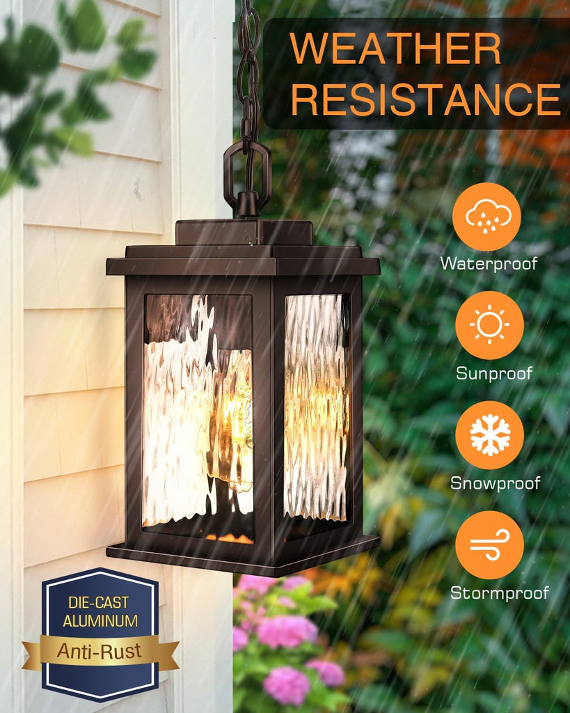 VIANlS Oil Rubbed Bronze Outdoor Pendant Light, 1 Pack Outdoor Chandelier for Porch
