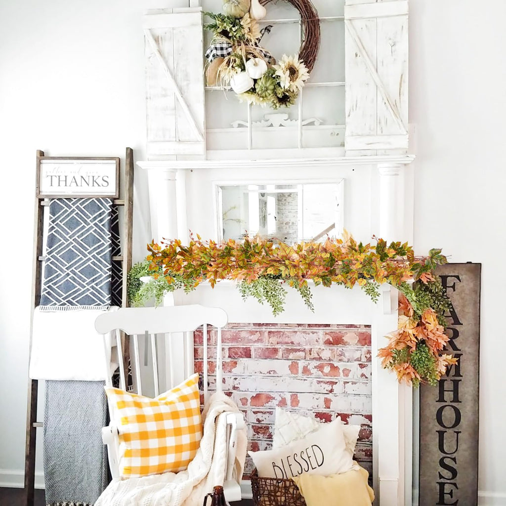 Fall Maple Leaf Garland Clearance - 6.5ft/Piece Artificial Fall Foliage Garland Autumn Decoration Wedding - Set of 2