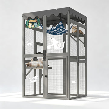 Outdoor Wooden Catio, Weatherproof Cat Enclosure with Window Access