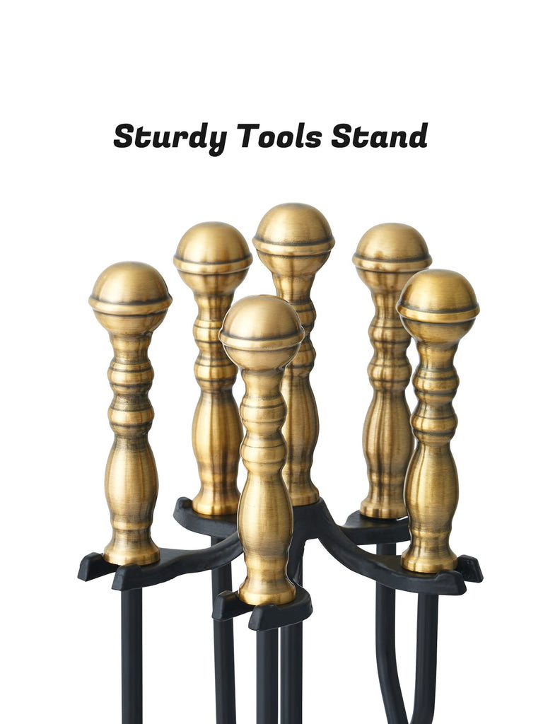 Fireplace Tools Set, Retro Gold Handle