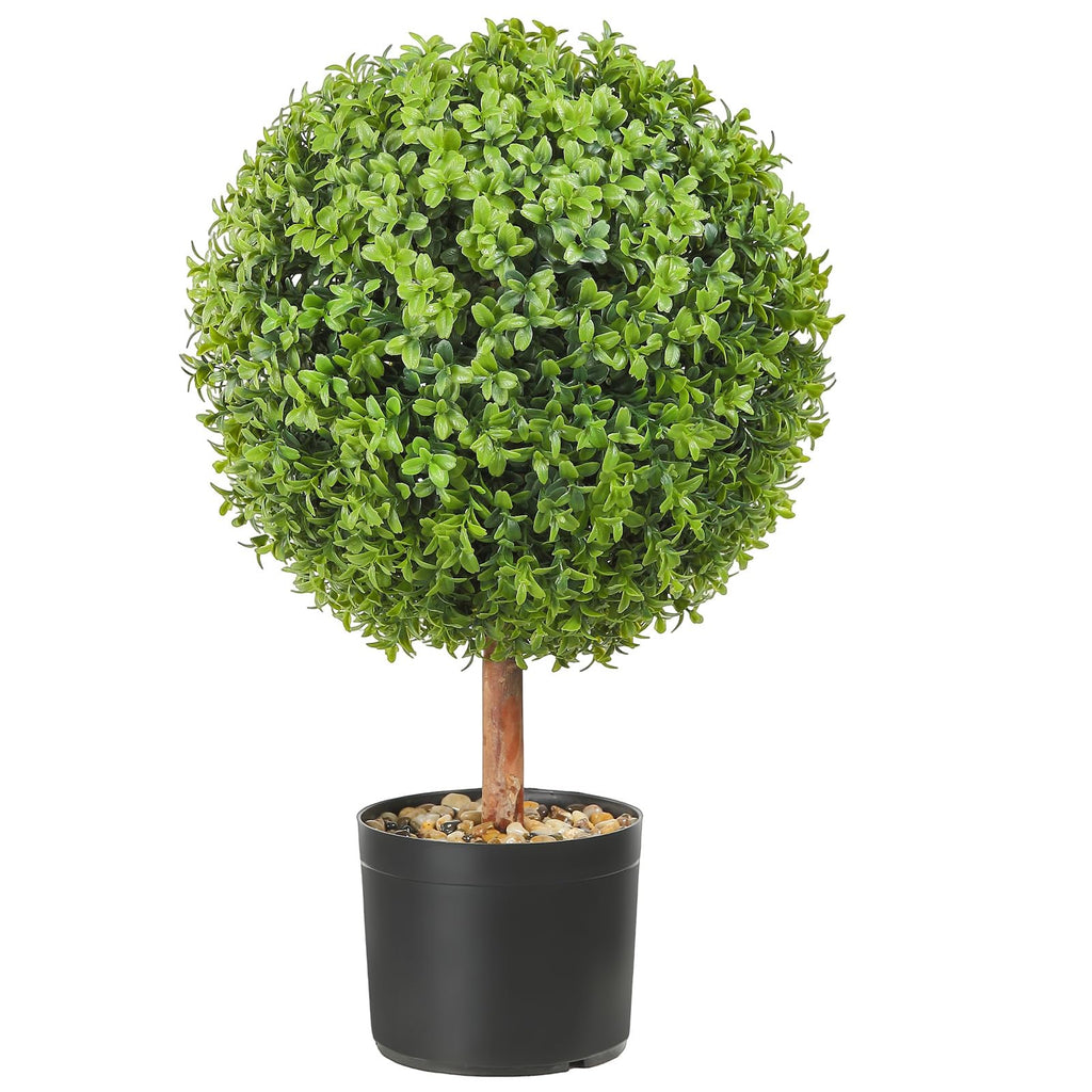 Artificial Topiaries Boxwood Trees, 24 inch Tall (2 Pieces), Ball-Shape Faux Topiaries Plant with Planters, Green