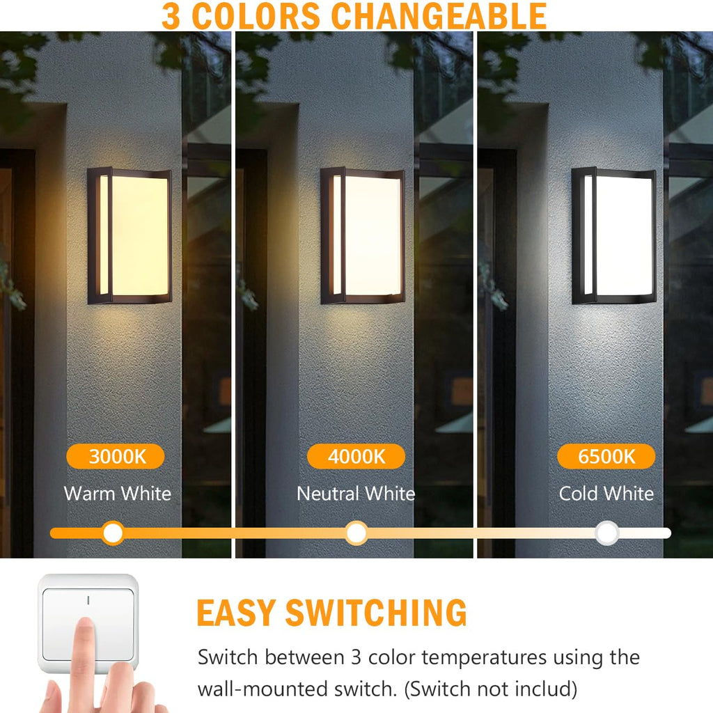 Outdoor Porch Lights, 3CCT LED Wall Sconces, Matte Black, 2 Pack