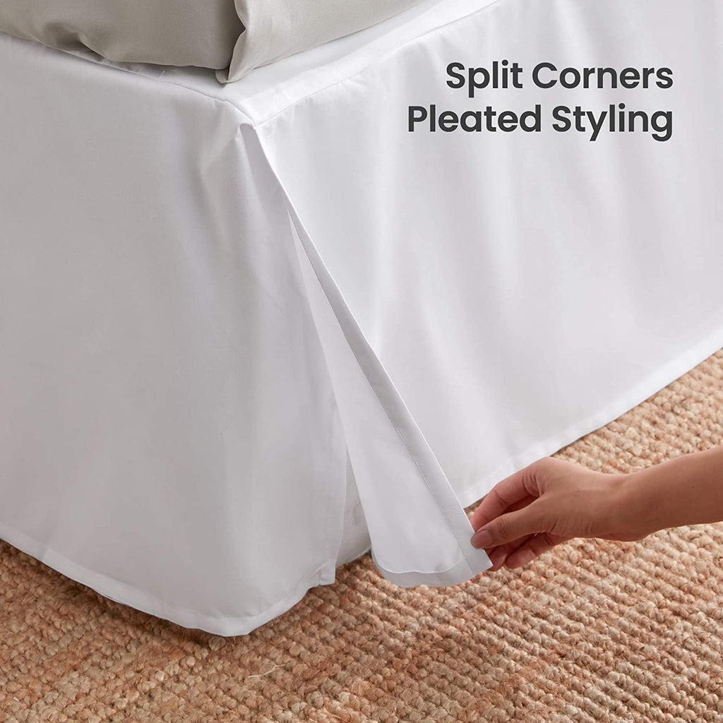 Bed Skirt Queen Size 100% Cotton Blend Fabric, Tailored Fit 1pc Bedskirt Queen Size 12" Drop Length Silver Solid