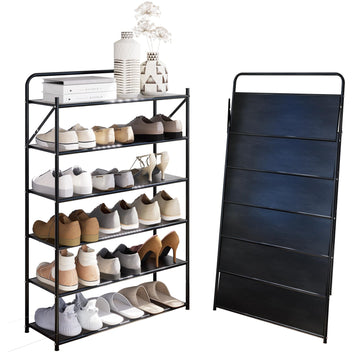 6 Tier No-Assembly Shoe Rack, Foldable Shoes Rack Organizer Without Installation, Portable Solid Metal Shoe Shelves