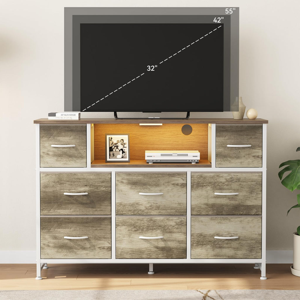 LED TV Stand Dresser with Charging Station, Entertainment Center