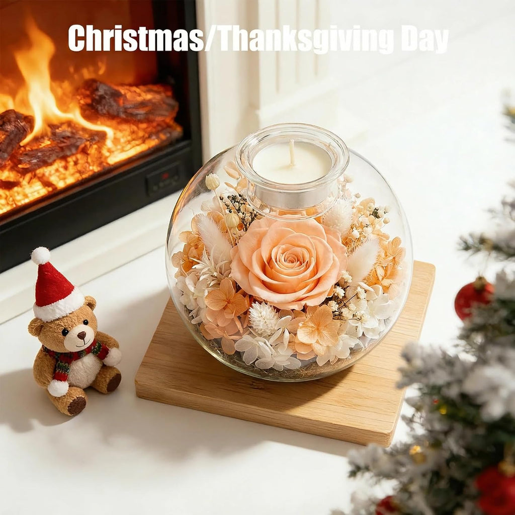 Preserved Rose in Glass Dome with 18 Scented Candles Gift Set for Women