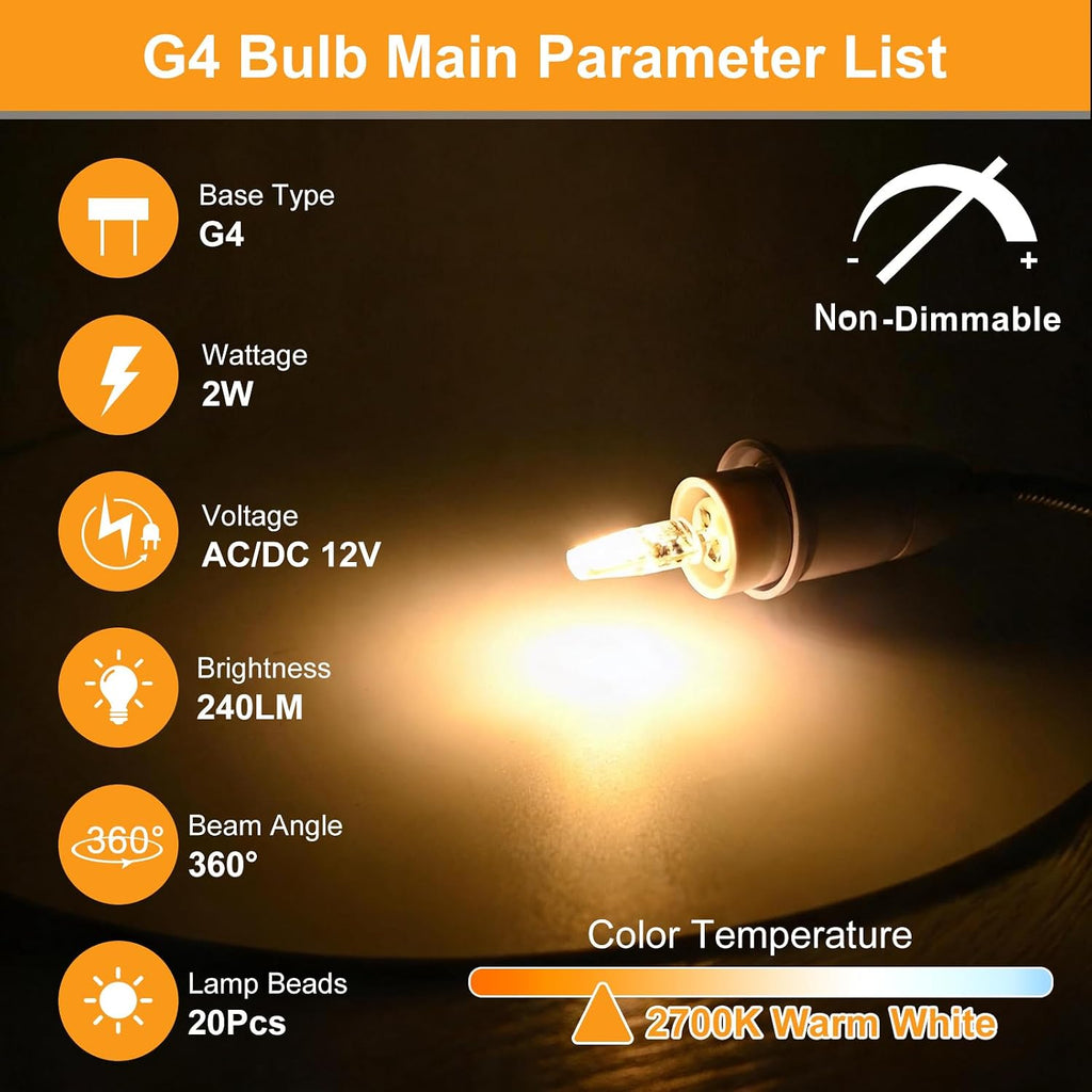 10 Pack G4 LED Light Bulb,2W Equivalent to 20W,AC/DC 12V,Warm White 2700K G4 Bulb, Garage