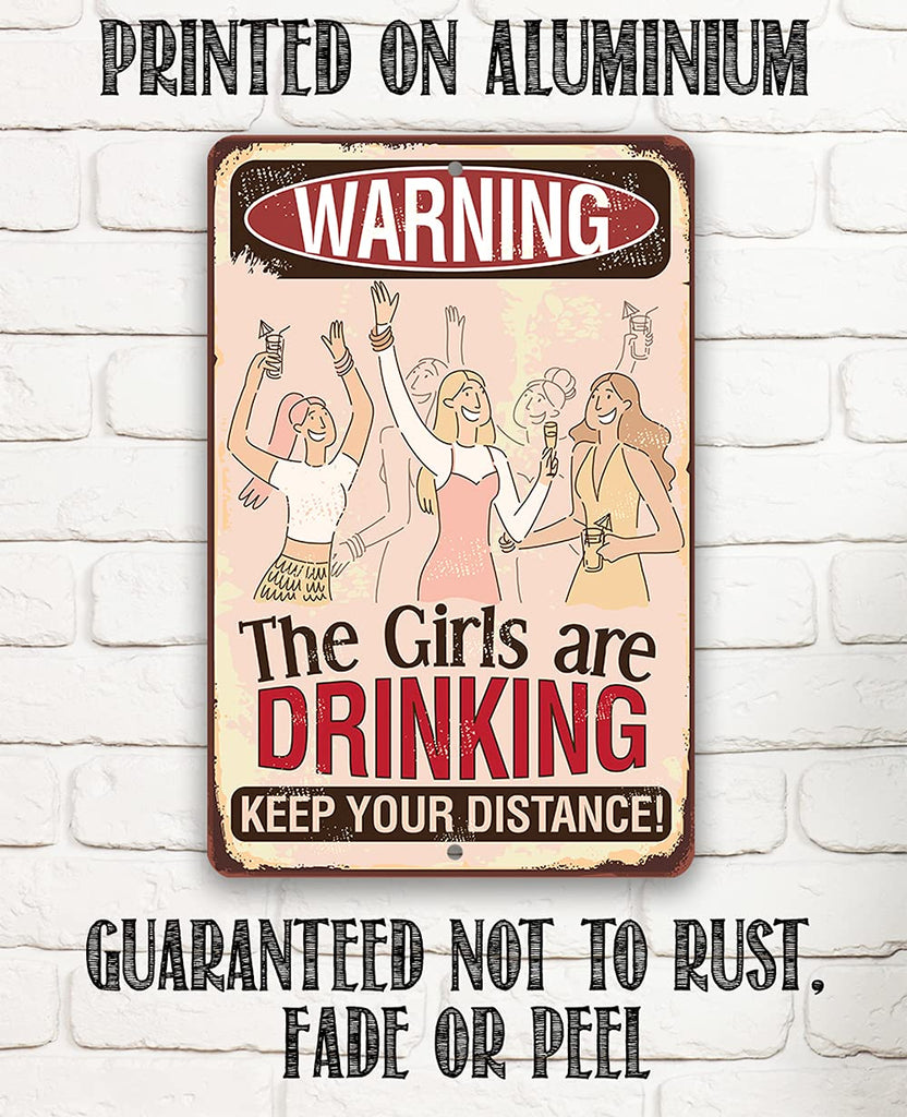 She Shed Sign - Warning Girls Drinking Metal Sign - Indoor/Outdoor Shed Art - She Shed Decor Gift, Funny Birthday
