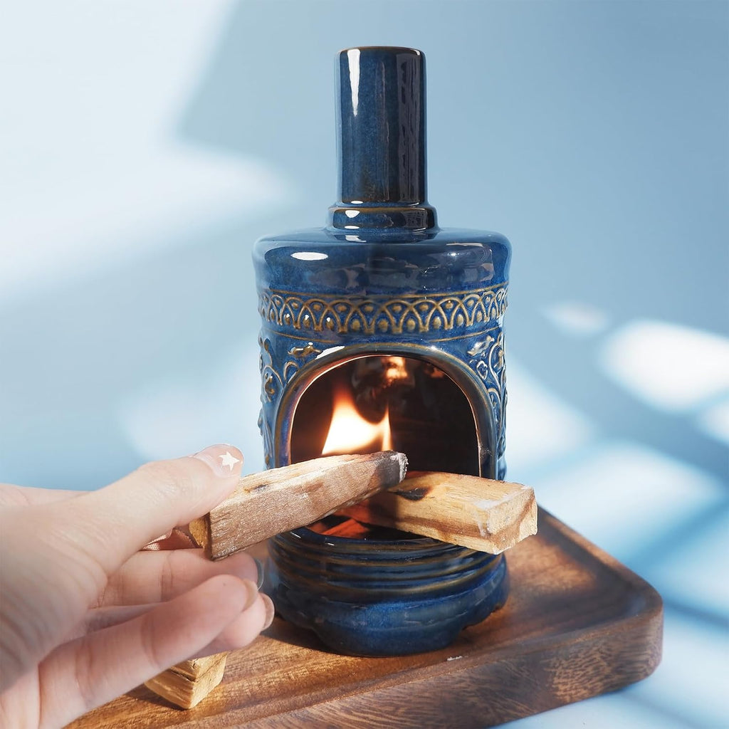 Bird & Flower Ceramic Palo Santo Chiminea,Sage&Cone Incense Burner