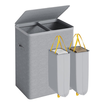 Double Laundry Hamper with Lid, 150L Large Laundry Basket 2 Compartments