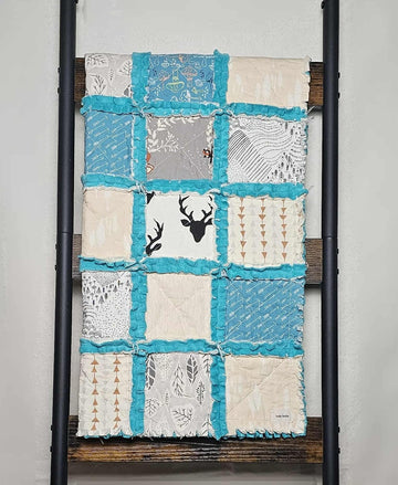 Quilt, Woodland Animals, Baby Shower Gift, Baby Quilt, Security Blanket, Crib Quilt, Baby Lovey, Rag Quilt, Gender