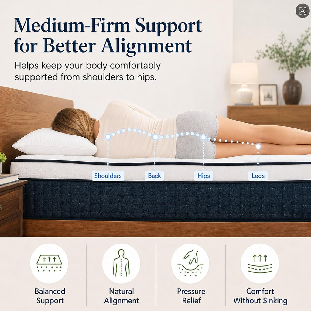14 Inch King Size Mattress, Medium Firm Hybrid King Mattress in a Box,80x76 | Memory Foam & Pocket Springs, Motion