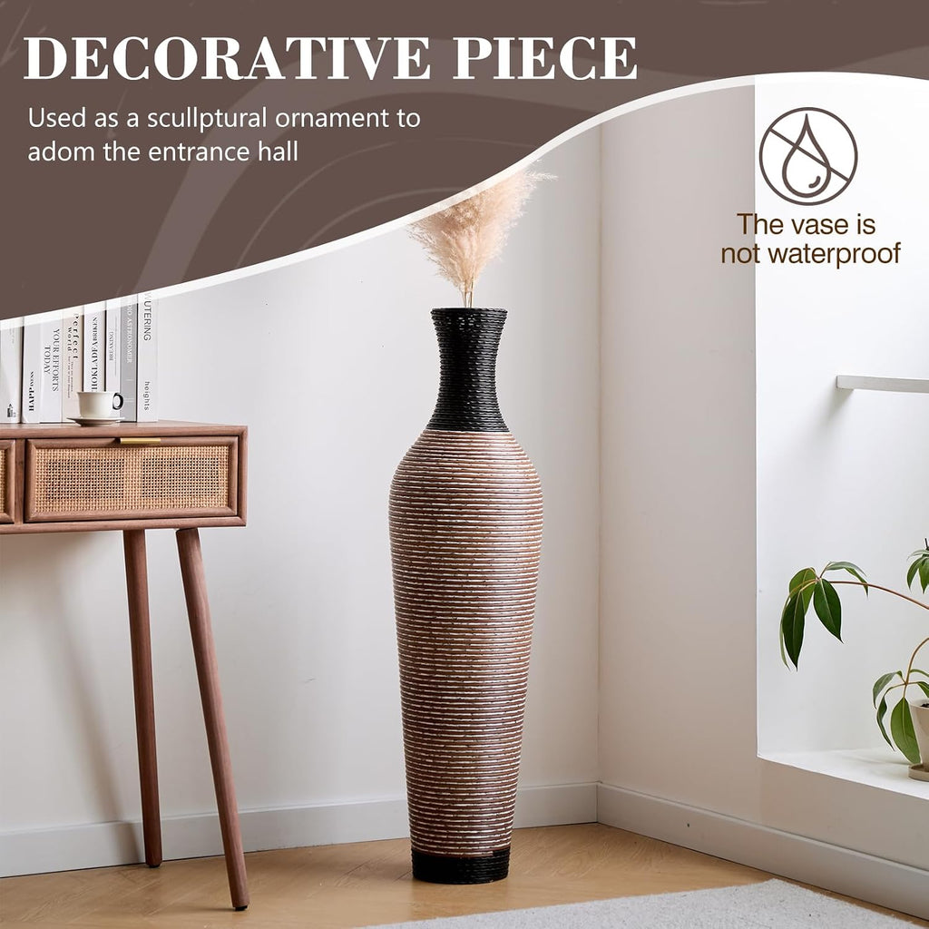 39.4" Tall Floor Vase, Handcrafted PVC Modern Textured Brown & Black Decorative Vase, Large Boho Standing Vase