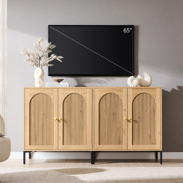 61.75" W Mid Century Modern TV Stands, Natural Oak