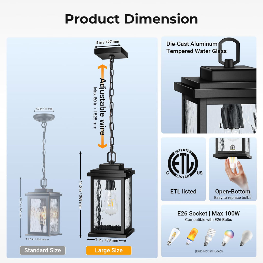 Large Anti-Rust Outdoor Chandelier with Adjustable Wire, Waterproof