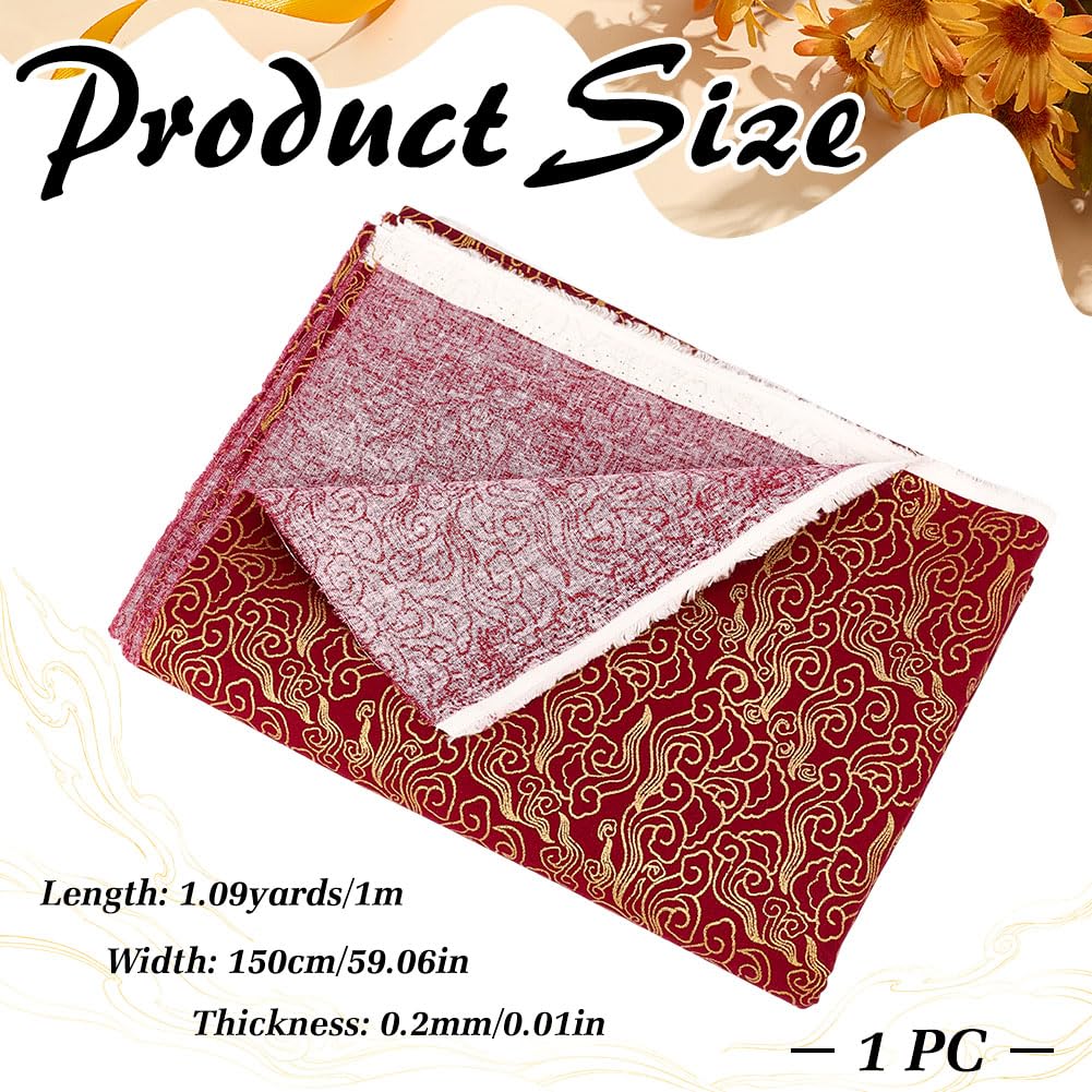 1.1 Yards x 59 Inch Red Japanese Gold Cloud Printed Fabric, Japanese Style Print Cotton Fabrics Bronzing Design for