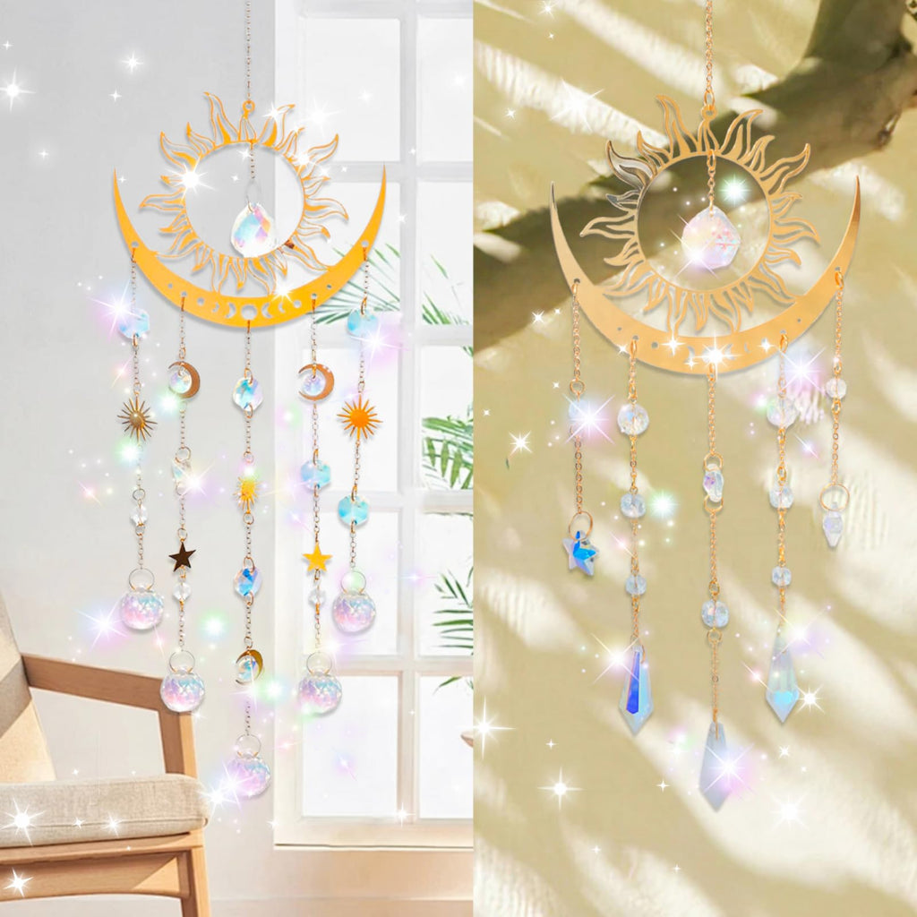 Sun and Moon Crystal Suncatcher Large Prism Wind Chimes for Window