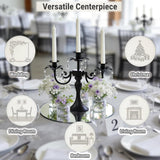 Metal 3 Arm Candelabra with Crystal Pendants - 11.8 Inch Tall Candle Holders, Set of 2 - Elegant Taper Candlestick