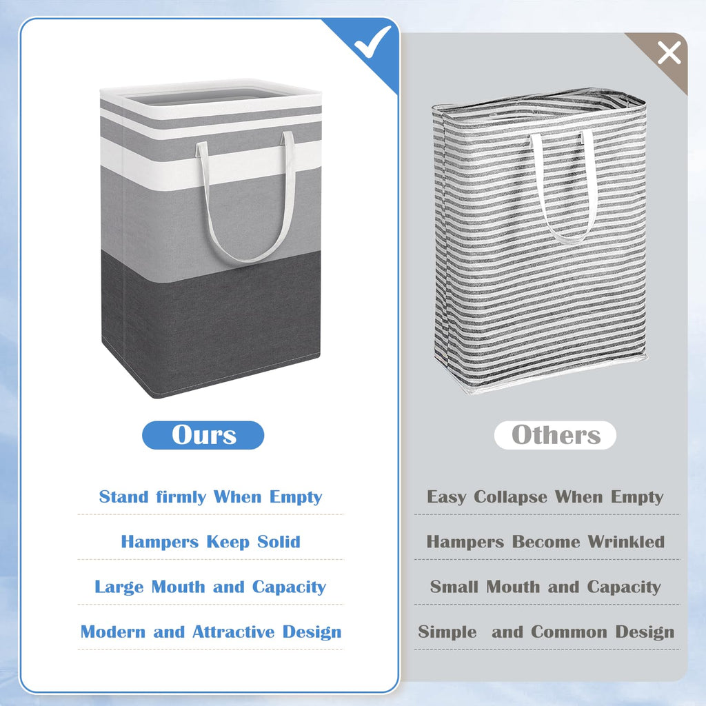 3-Pack Laundry Basket, Collapsible Laundry Hamper, Grey, 100L