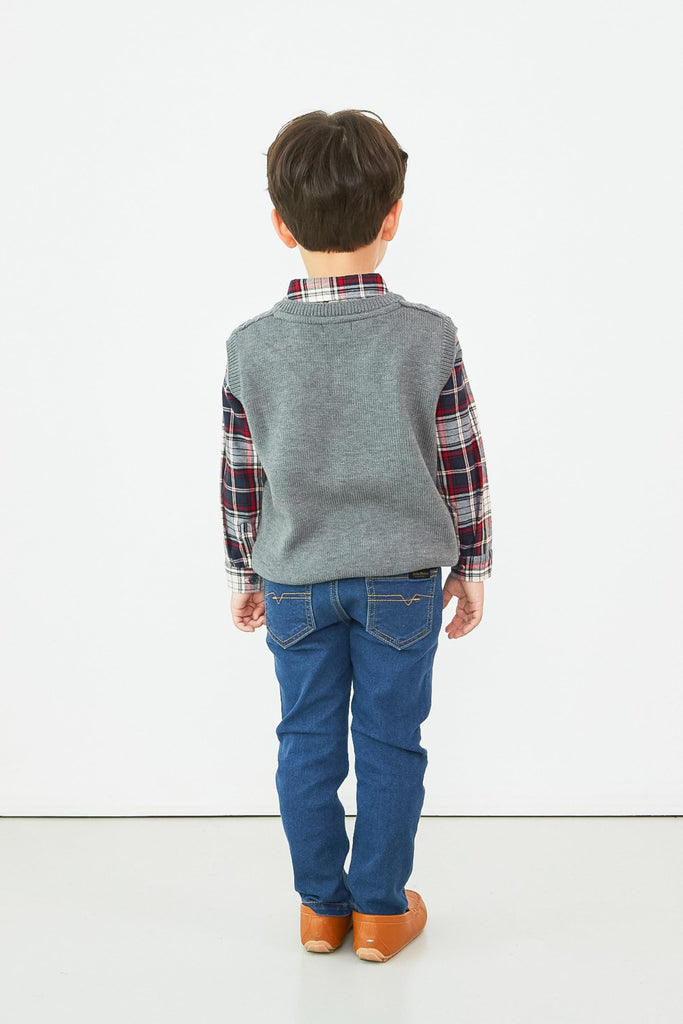 Kids Toddlers Unisex Classic Checkered Pattern Lightweight V-Neck Wool Blend Knit Vest for Boys & Girls