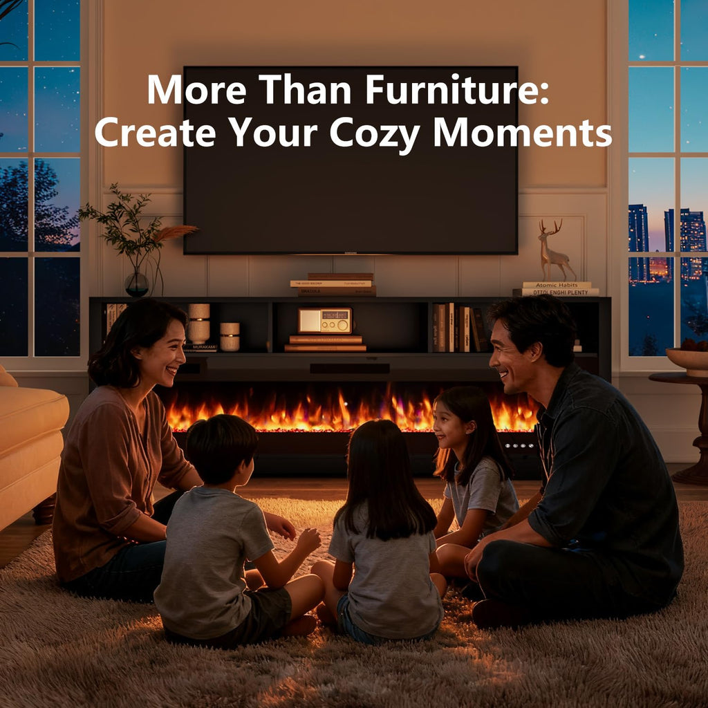 65" with 60" Electric Fireplace, Modern LED Entertainment Center for TVs Up to 75", Open Storage Media Console