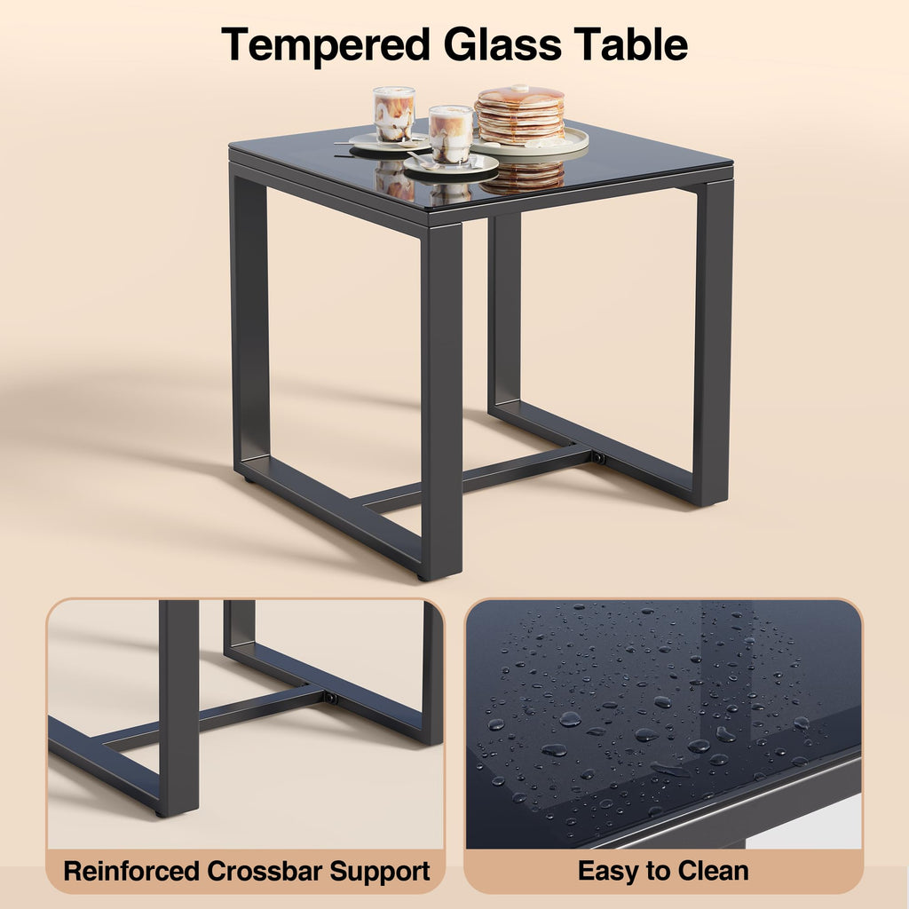 3 Piece Patio Bistro Set Patio Furniture Set Outdoor Wicker Rocking Furniture Conversation Set with Tempered Glass