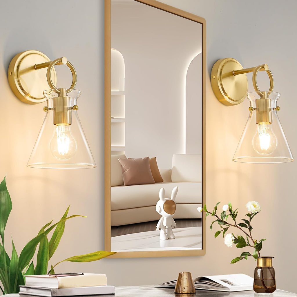 Gold Wall Sconces Set of 2 Modern Vanity Light Fixtures for Bathroom Wall Mount Lighting Lamp Hardwired Farmhouse