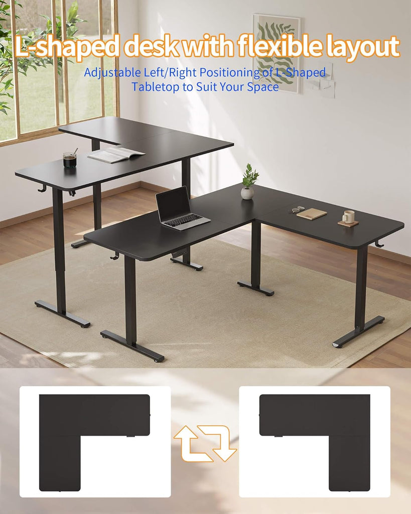 L Shaped Standing Desk Adjustable Height, 63 x 55 Inches Electric Corner Standing Desk, Black