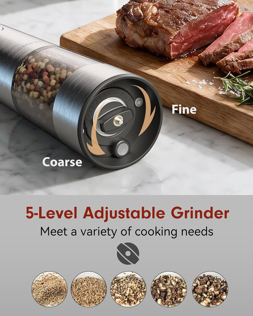 Larger Capacity Rechargeable Electric Salt and Pepper Grinder Set - Set of 2