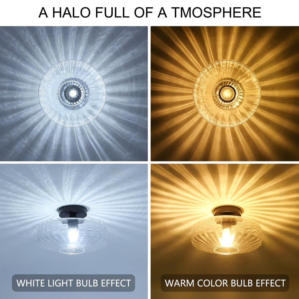11.8" Clear Glass Ceiling Lights Retro Small Semi Flush Mount Ceiling Light