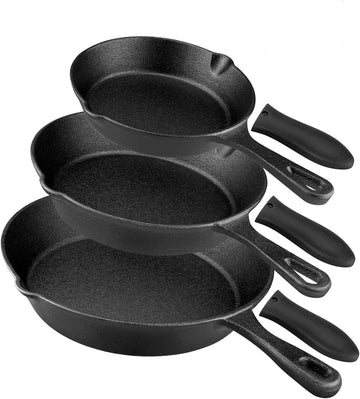 Cast Iron Skillet Set 3 Piece 6 8 10 Inch Pre-Seasoned Frying Pan