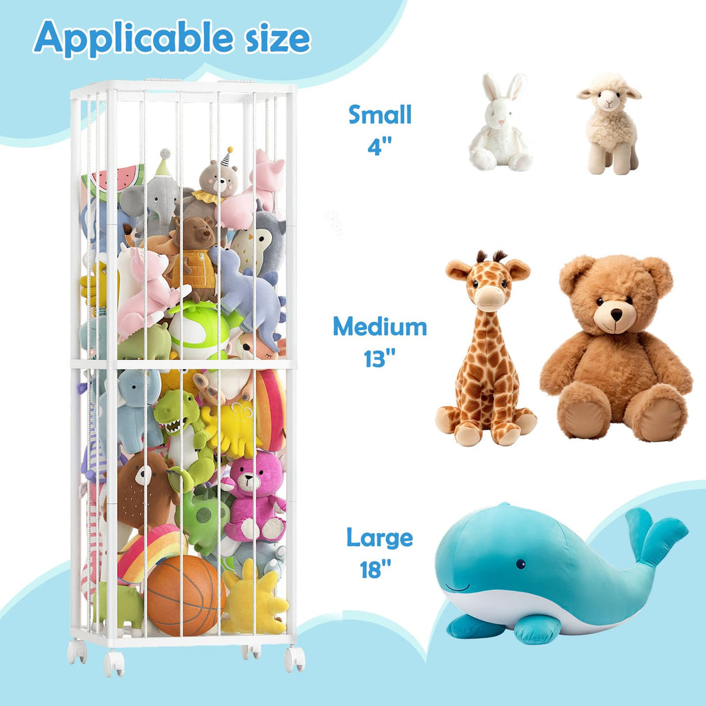 Stuffed Animal Storage Zoo Metal Toy Organizer 61x17x12.6in with Wheels