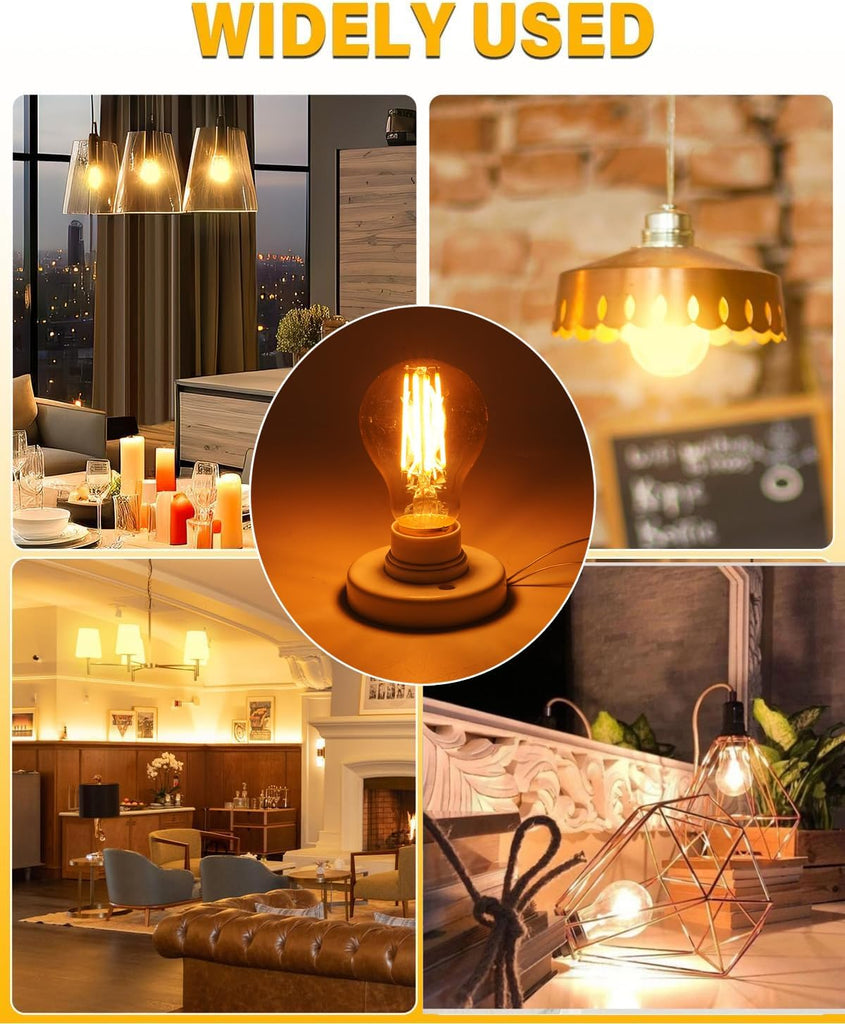 A19 Dimmable LED Edison Bulbs, 6W (60W Eq), E26, 2200K Amber, 2Pack
