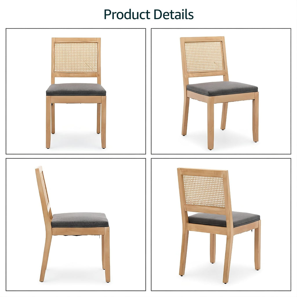 French Country Dining Chairs Set of 8, Grey Modern Kitchen & Dining Room Chairs, Rattan Dining Chair with Linen