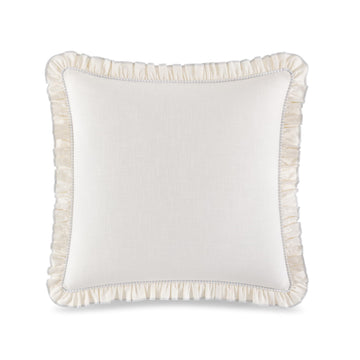 Cotton Ruffle Euro Sham, 26" x 26" Spring Pillow Cover, Single 100% Cotton Linen-Like Cover, Machine Washable, White