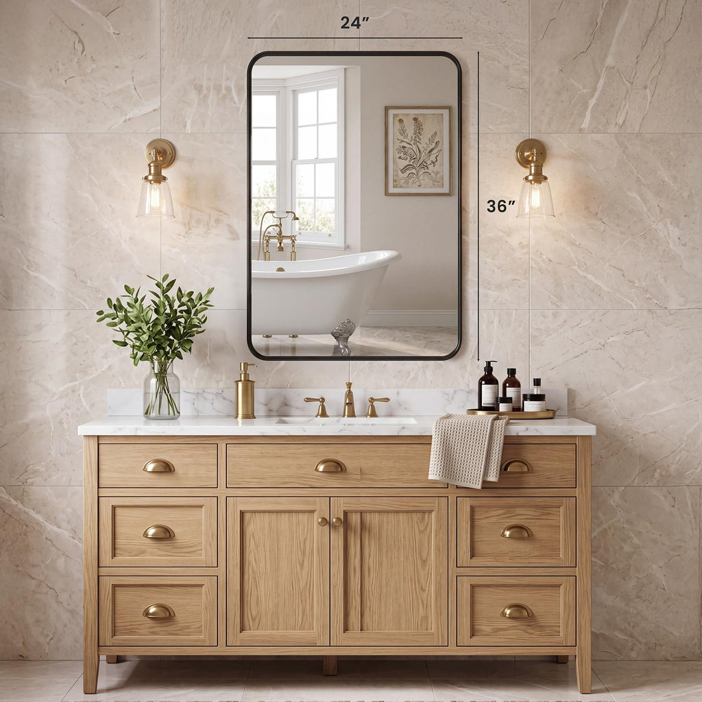 Bathroom Wall Mirror, 36x24 Inch Mirror for Over Sink, Black