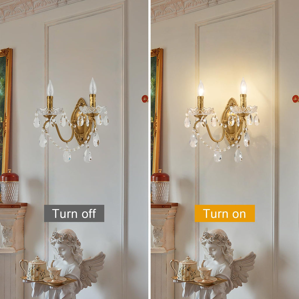 Crystal Wall Sconce, Gold Wall Sconces, Gold Sconces Wall Set of 2,Vanity