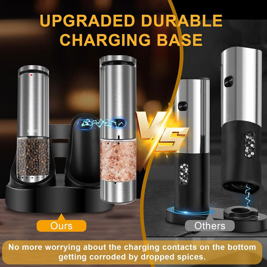 Electric Salt and Pepper Grinder Set USB Rechargeable, Upgraded External Adjustable Coarseness, Stainless Steel