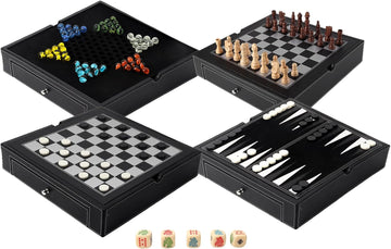 GSE 12.5" 5-in-1 Chess Checkers Backgammon Poker Dice Chinese Checkers Game - Set of 32