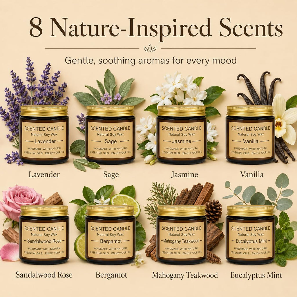 Scented Candles, Natural Soy h Elegant Packaging - Reassuring Gifts for Women and Men, Suitable - Set of 8