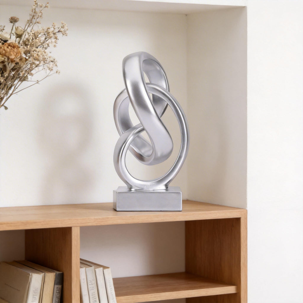 Modern Abstract Knot Sculpture, Artistic Mobius Inspired Resin Decor, Elegant Home and Office Decor, (Silver)