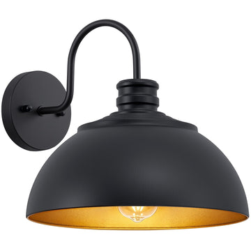 Gooseneck Barn Outdoor Light Fixture, 13" Black Gold Farmhouse Porch Light